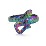 Rainbow Color Ion Plating(IP) 304 Stainless Steel Snake Open Cuff Ring for Women, US Size 7 1/2(17.7mm)(RJEW-A005-37MC)