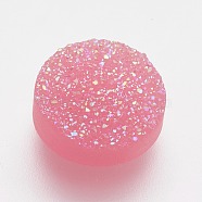 Resin Imitation Druzy Quartz Cabochons, Flat Round, Pink, 10x3~4mm(RESI-E013-03G-10mm)