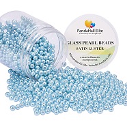 Pearlized Eco-Friendly Dyed Glass Pearl Round Bead, Light Blue, 4~4.5mm, Hole: 0.7~1.1mm, about 1000pcs/box(HY-PH0002-17-B)