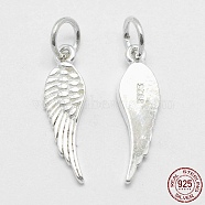 925 Sterling Silver Pendants, Wing, with 925 Stamp, Silver, 20.5x6x1.5mm, Hole: 4mm(STER-K170-06S)