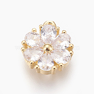 Brass Charms, with Cubic Zirconia, Flower, Clear, Golden, 11x9.5x3mm, Hole: 0.8mm(KK-O106-22G)