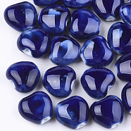 Handmade Porcelain Beads, Fancy Antique Glazed Porcelain, Heart, Blue, 14~15x16x9~10mm, Hole: 2mm(X-PORC-S498-15A-07)