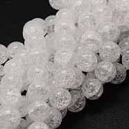 Crackle Glass Round Beads Strands, White, 4mm, Hole: 1mm, about 90pcs/strand, 15.7 inch(X-CCG-E001-4mm-04)