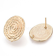 Brass Stud Earring Findings, Vortex with Vertical Loops, Real 18K Gold Plated, 22x19mm, Hole: 1.8mm, Pin: 0.7mm(KK-E057-04G)