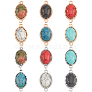 12Pcs 12 Styles Natural & Synthetic Mixed Gemstone Connector Charms, with Platinum & Light Gold Plated Alloy Findings, Half Oval Links, Mixed Dyed and Undyed, 22x13x6.5mm, Hole: 1.8mm, 1pc/style(PALLOY-AB00056)
