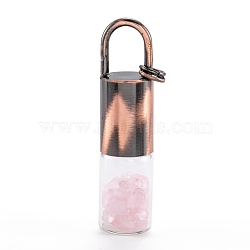 Glass Roller Bottle, with Natural Rose Quartz Roller Balls and Chips, Essential Oil Perfume Bottles, Red Copper Brass Bottle Cap, 62.5x16mm, Hole: 10x14mm, Jump Ring: 8x1mm(G-F701-01F)