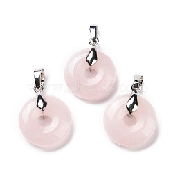 Natural Rose Quartz Pendants, with Platinum Tone Brass Findings, Cadmium Free & Lead Free, Donut/Pi Disc, 24~25x20x8.5mm, Hole: 8x5mm(G-E059-01P-05)