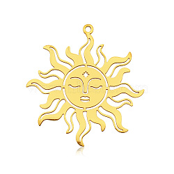 201 Stainless Steel Pendants, Laser Cut, Vacuum Plating, Sun, Golden, 37x35x1mm, Hole: 1.6mm(STAS-S105-LA724-2)