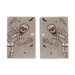 Opaque Acrylic Pendants, Rectangle with Skull Pattern, for Halloween, Dark Gray, 37.5x25.5x2.5mm, Hole: 1.5mm(SACR-F008-02B)