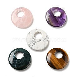 Natural Mixed Stone Pendants, Donut/Pi Disc Charm, 40~41x8~9mm, Hole: 14.5~15mm(G-F708-05)