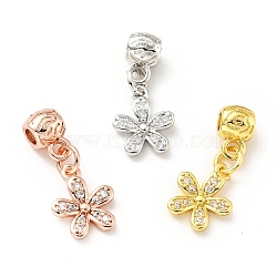 Rack Plating Brass Micro Pave Clear Cubic Zirconia Pendants, Cadmium Free & Lead Free, Long-Lasting Plated, Flower, Mixed Color, 23mm, Hole: 2.4mm(KK-E034-20)