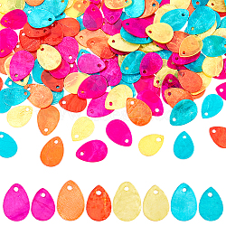 AHADERMAKER 160Pcs 8 Styles Spray Painted Natural Capiz Shell Charms, Teardrop, Mixed Color, 13~14.5x9~10x1mm, hole: 1mm, 20pcs/style(SSHEL-GA0001-12)