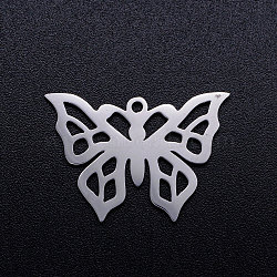 201 Stainless Steel Hollow Pendants, Butterfly, Stainless Steel Color, 10.5x14.5x1mm, Hole: 1.4mm(STAS-Q201-JN279-1-10.5)
