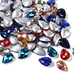 Glass Pointed Back Rhinestone, Back Plated, Faceted, Teardrop, Mixed Color, 14x10x5mm(RGLA-Q001-M)