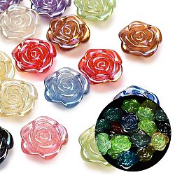 Luminous Transparent Acrylic Beads, UV Plating Beads, Iridescent, Rose Flower, Glow in the Dark, with Glitter Powder, Mixed Color, 23.5x8mm, Hole: 1.8mm(MACR-C043-03)