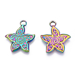 Ion Plating(IP) 304 Stainless Steel Pendants, Flower Charm, Rainbow Color, 21.5x18.5x2mm, Hole: 2.5mm(STAS-T063-199M)