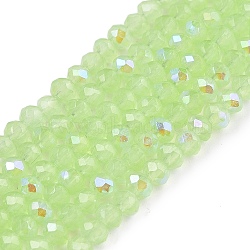 Electroplate Glass Beads Strands, Imitation Jade Beads, Half Plated, Rainbow Plated, Faceted, Rondelle, Light Green, 2.9~3.3x2mm, Hole: 0.8mm, about 148~150pcs/strand, 39.5~40cm(EGLA-A044-J2mm-L08)