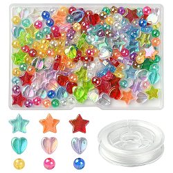 DIY Stretch Bracelet Making Kit, Including Heart & Star & Round Acrylic Beads, Elastic Thread, Mixed Color, Beads: 6~10x3~6mm, Hole: 1~1.5mm, 200Pcs/box(DIY-YW0007-47D)