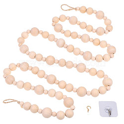 Gorgecraft 1 Set Round Natural Wood Beads Curtain Hanging Decorations, with Cord, Hooks and Nails, BurlyWood, 1870x10~15.5mm, 3Pcs/1 Set(AJEW-GF0003-53)