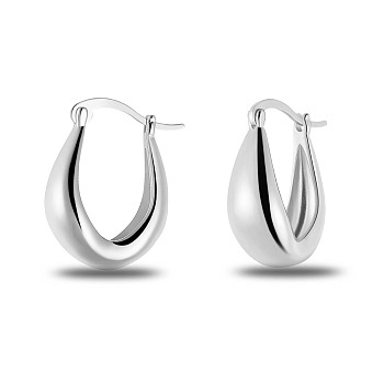 SHEGRACE Rhodium Plated 925 Sterling Silver Hoop Earrings, U Shape, Platinum, 18x14mm