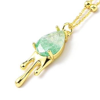 Synthetic Crystal Teardrop Pendant Necklace, Gold Plated Brass Jewelry for Women, Medium Sea Green, 17.32 inch(44cm)