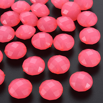 Imitation Jelly Acrylic Beads, Faceted, Flat Round, Hot Pink, 18.5x12.5mm, Hole: 1.5mm, about 220pcs/500g