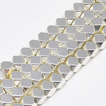 Electroplate Non-magnetic Synthetic Hematite Beads Strands, Polygon, Silver Plated, 4x4x4mm, Hole: 2mm, about 97pcs/strand, 15.7 inch