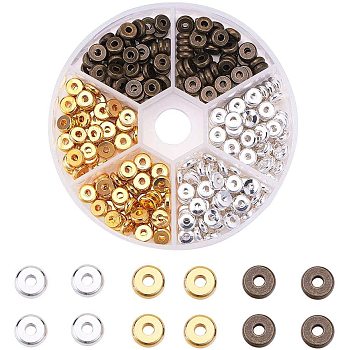 Brass Spacer Beads, Flat Round, Mixed Color, 6x2mm, hole: 2mm, 300pcs/box