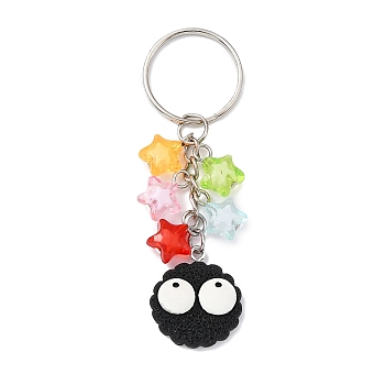 Biscuits with Eyes Resin Pendant Keychain, with Acrylic Star Charms and Iron Keychain Ring, Colorful, 8.2cm