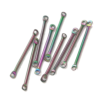 Ion Plating(IP) 304 Stainless Steel Connector Charms, Bar Links, Rainbow Color, 20x2x1mm, Hole: 1mm