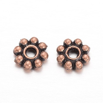 Alloy Daisy Spacer Beads, Flower, Red Copper, 5x1.5mm, Hole: 1.8mm