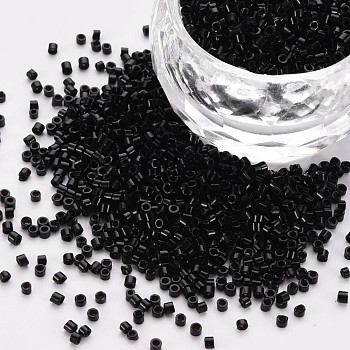 Glass Cylinder Beads, Seed Beads, Opaque Colours, Round Hole, Black, 1.5~2x1~2mm, Hole: 0.8mm, about 8000pcs/bag, about 1pound/bag