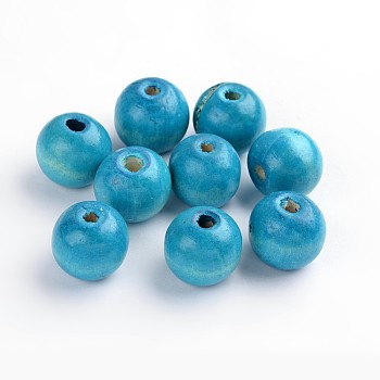 Natural Maple Wood Beads, Dyed, Round, Sky Blue, 19~20x17.5~18mm, Hole: 4.5mm