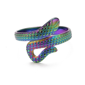 Rainbow Color Ion Plating(IP) 304 Stainless Steel Snake Open Cuff Ring for Women, US Size 7 1/2(17.7mm)