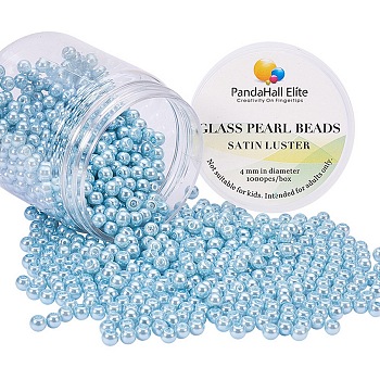 Pearlized Eco-Friendly Dyed Glass Pearl Round Bead, Light Blue, 4~4.5mm, Hole: 0.7~1.1mm, about 1000pcs/box