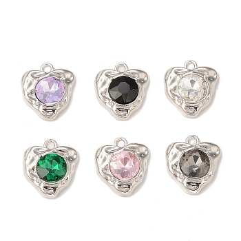 Alloy Glass Pendants, Platinum, Heart Charms, Mixed Color, 17.5x15.5x5.5mm, Hole: 1.8mm
