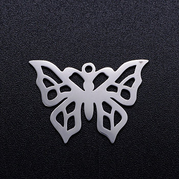 201 Stainless Steel Hollow Pendants, Butterfly, Stainless Steel Color, 10.5x14.5x1mm, Hole: 1.4mm