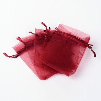 Organza Gift Bags with Drawstring, Jewelry Pouches, Wedding Party Christmas Favor Gift Bags, Dark Red, 40x30cm
