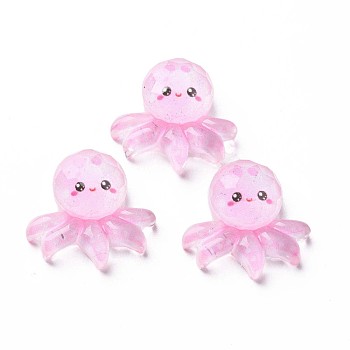 Transparent Epoxy Resin Cabochons, with Glitter Powder, Octopus, Pearl Pink, 21x23x8mm