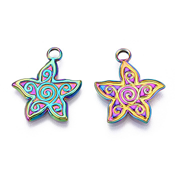 Ion Plating(IP) 304 Stainless Steel Pendants, Flower Charm, Rainbow Color, 21.5x18.5x2mm, Hole: 2.5mm