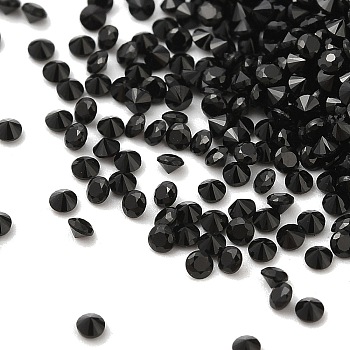 Cubic Zirconia Cabochons, Faceted Diamond, Black, 1.3x1mm