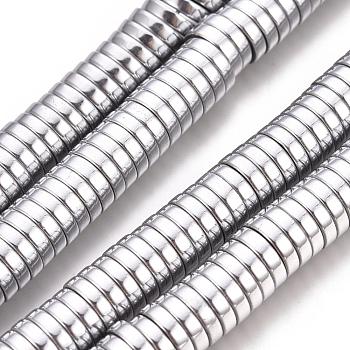 Electroplate Non-magnetic Synthetic Hematite Beads Strands, Heishi Beads, Disc/Flat Round, Silver Plated, 8x2mm, Hole: 1mm, about 194pcs/strand, 15.7 inch