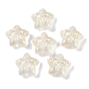 Transparent Spray Paint Glass Beads, Star with Bowknot, Old Lace, 14x15x7mm, Hole: 1.2mm