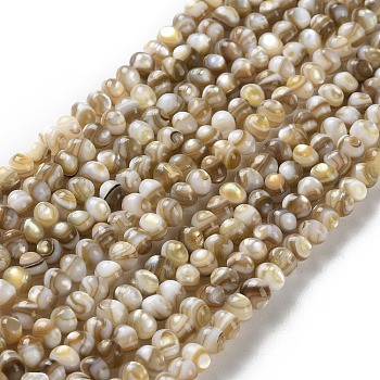 Natural Freshwater Shell Beads Strands, Rondelle, 4x3~3.5mm, Hole: 0.9mm, about 128pcs/strand, 15.63''(39.7cm)