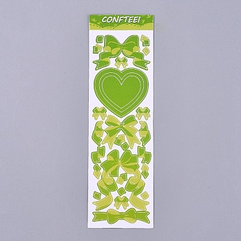 Bowknot Ribbon Pattern Decorative Labels Stickers, DIY Handmade Scrapbook Photo Albums, Green, 165x50x0.5mm, Pattern: 4~45mm