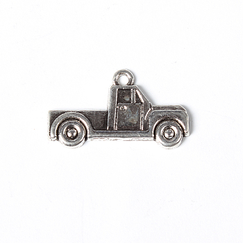 Tibetan Style Alloy Pendants, Lead Free and Cadmium Free, Pick Up Truck Charms, Antique Silver Color, Size: about 15mm long, 26mm wide, 2mm thick, hole: 1.5mm