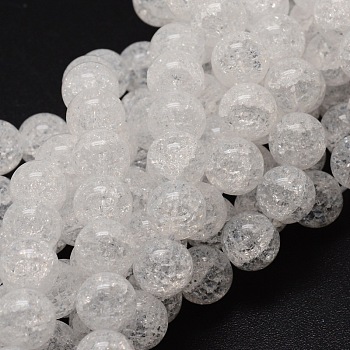 Crackle Glass Round Beads Strands, White, 4mm, Hole: 1mm, about 90pcs/strand, 15.7 inch