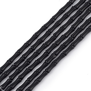 Opaque Glass Beads Strand, Bamboo Stick, Black, 12x5mm, Hole: 1.1mm, about 64pcs/strand, 31.50''(80cm)
