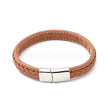 Cowhide Braided Flat Cord Bracelet with 304 Stainless Steel Magnetic Clasps(BJEW-H552-01P-02)-2