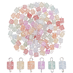 100Pcs Crackle Glass Cube Connectors Charms, with Silver Color Plated Iron Double Loops, Mixed Color, 13.5x6x6.5mm, Hole: 1.8~2.5mm(PALLOY-HY00066)